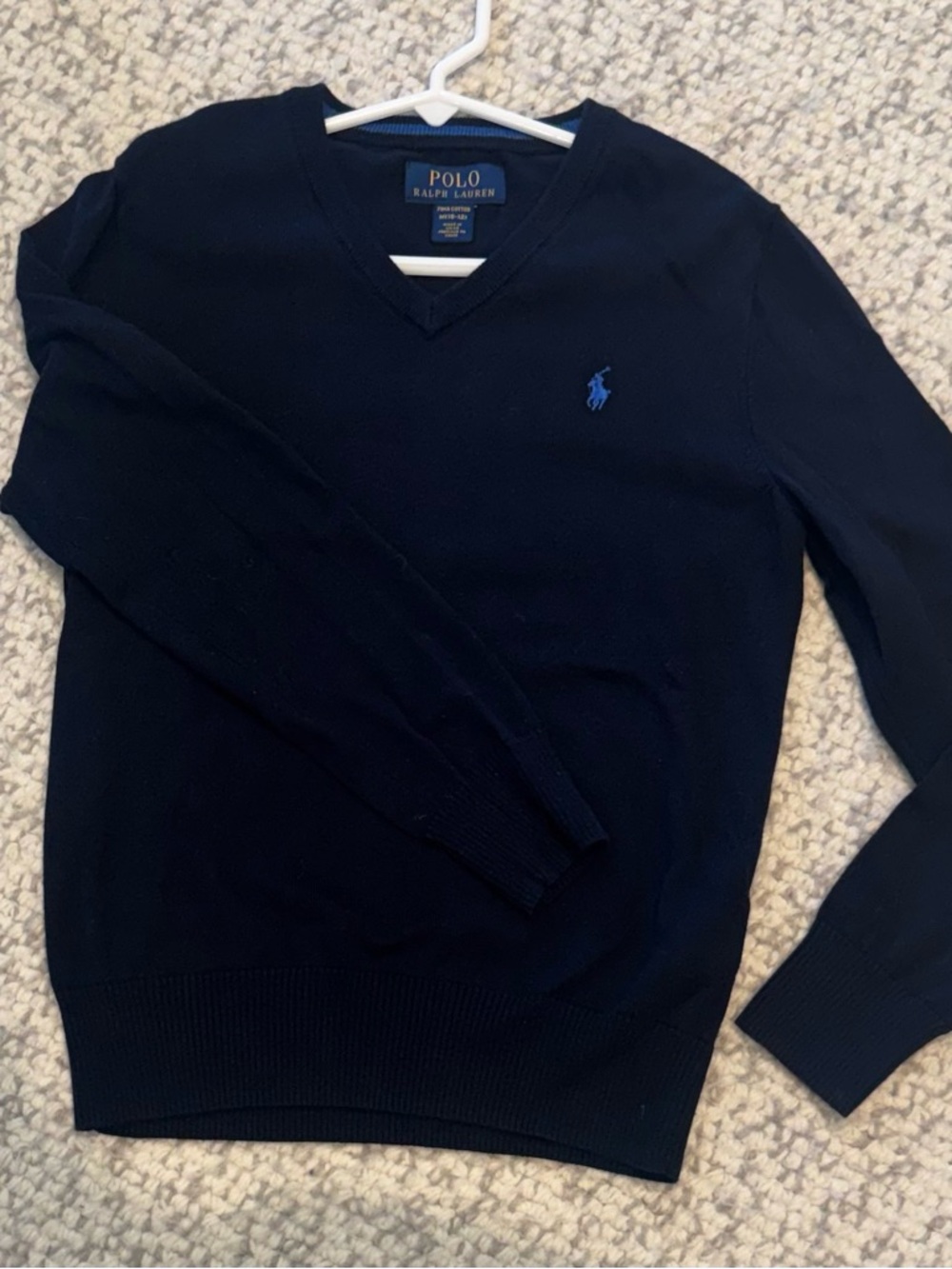 Ralph Lauren Navy V-Neck Sweater with Blue Pony